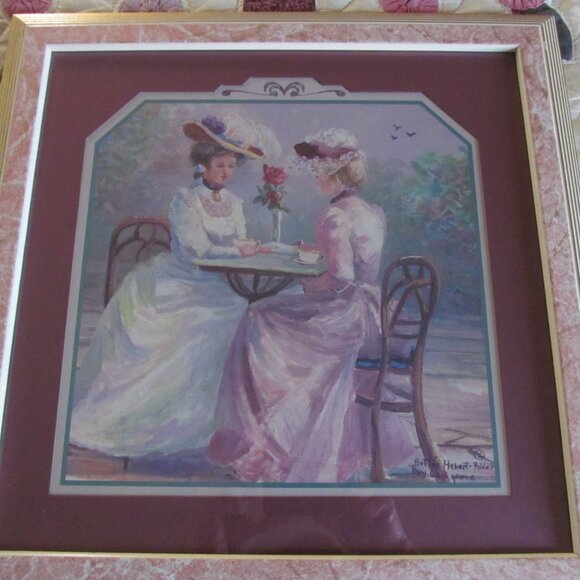 Tea for Two ~ Home Interiors ~ Thru God's Grace Bettie Hebert Felder Framed Art - Picture 1 of 15